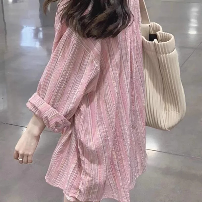 Athvotar Athvotar Sense Striped Polo Collar Long-Sleeved Shirt Coat Women Spring And Summer Loose Thin Sun Protection Shirt Outside The Shirt Top