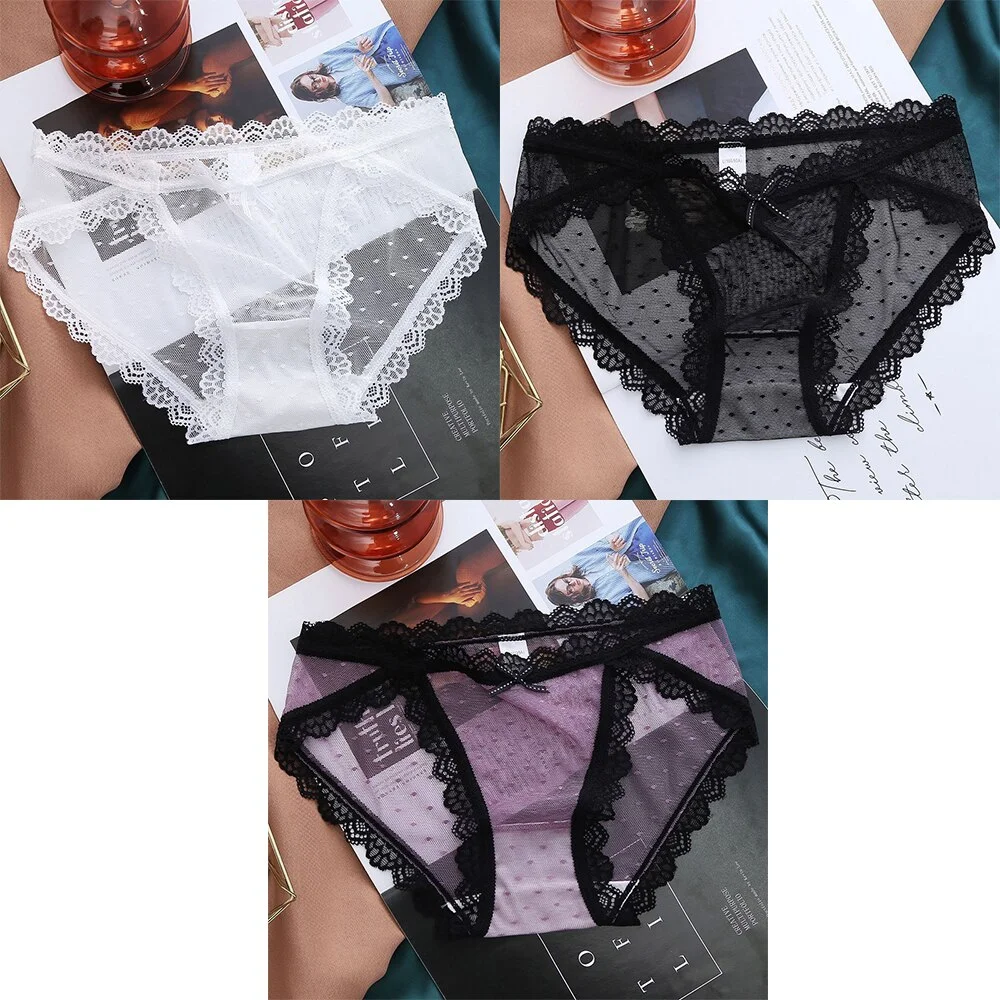 Billionm Women's Panties Mesh Lace Lingerie Temptation Low-waist Panties Transparent Hollow Out Briefs Women's Underwear M-XL