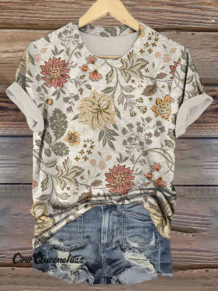 Vintage Flowers Print Casual T-shirt Multicolor / S
