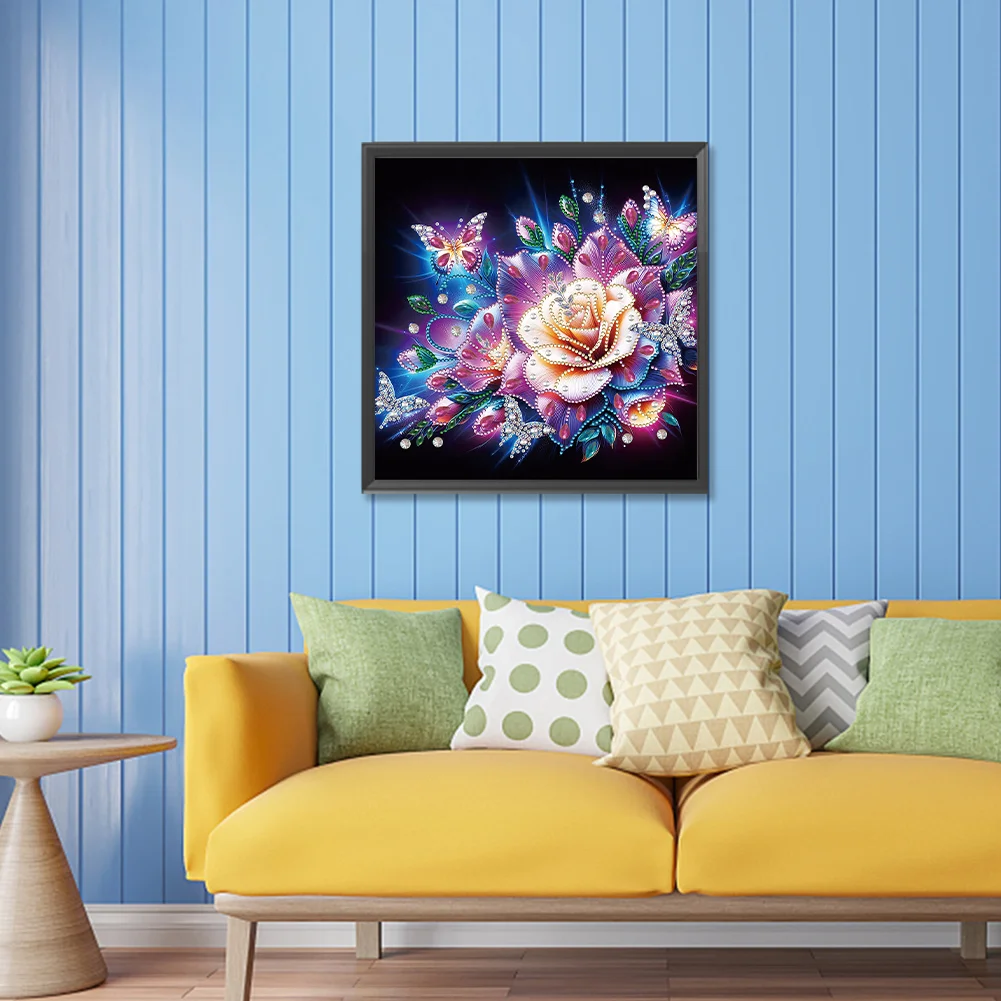 Diamond Painting - Partial Special Shaped Drill - Rose Butterfly(Canvas|30*30cm)