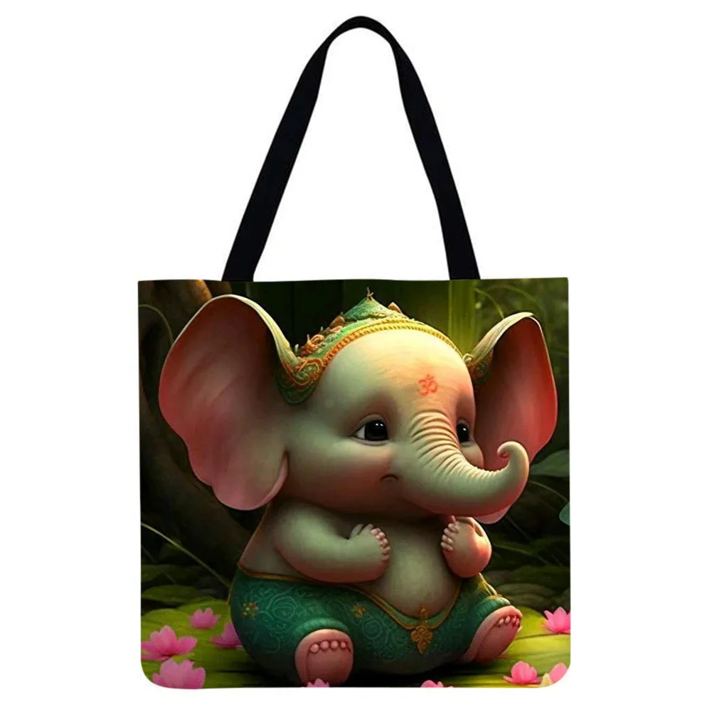 Linen Tote Bag - Cute Flying Elephant