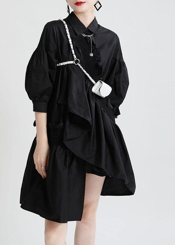 Unique Black Asymmetrical Design Patchwork Summer Robe Dresses