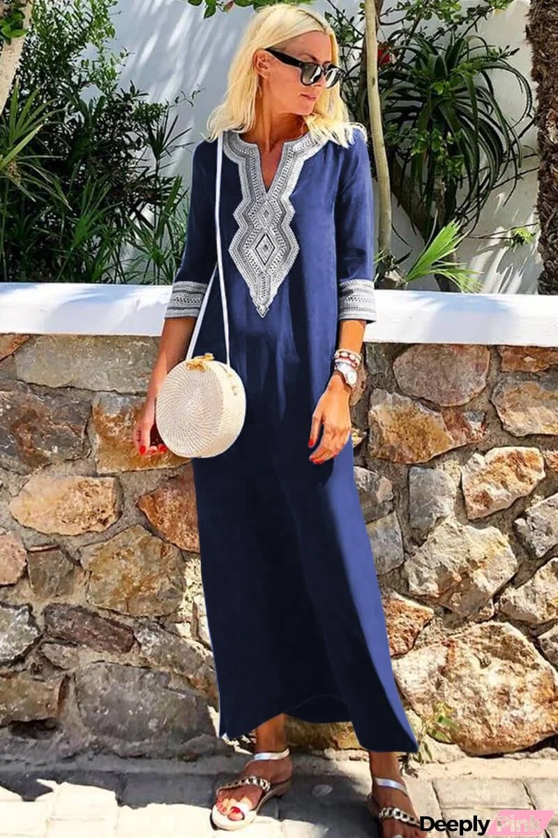 Casual Crochet Embroidered Slit Summer Dress
