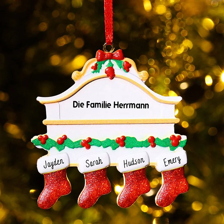 Holz Weihnachtsornament-Personalisiertes 4 Namen Text Rot Strümpfe Ornament Weihnachten Anhänger