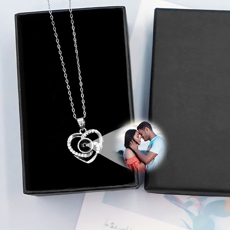 Heart Pendant Projection Necklace Customized with Photo Inside for Women