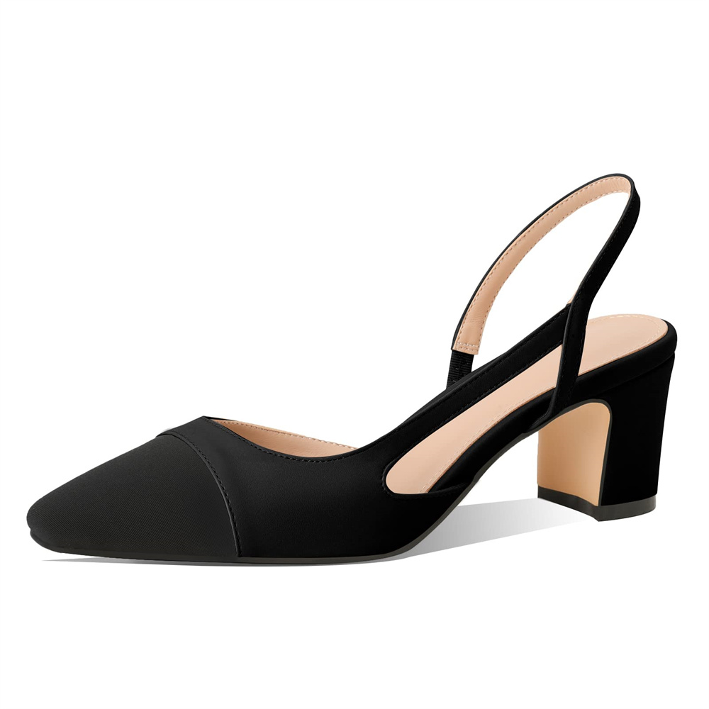 6.5cm/2.55'' Chunky Heels for Women Slingback Pumps Sandals Splicing Round Toe Casual Daily Wedding Pumps