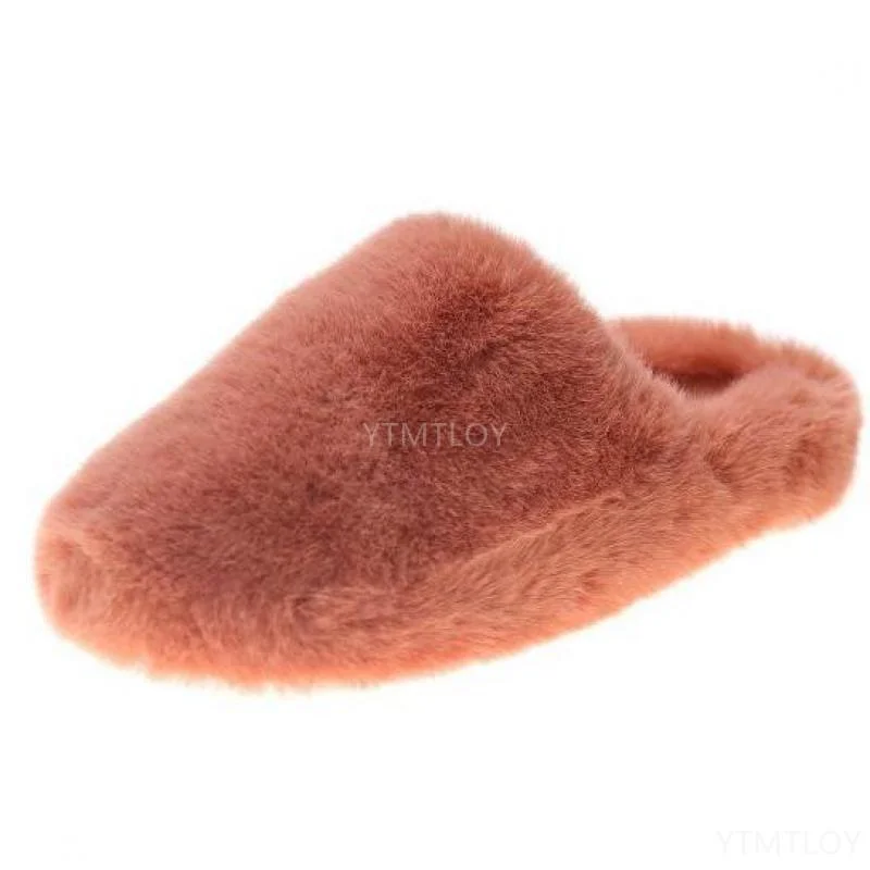Winter Women House Zapatillas Mujer Casa Furry Slippers Fashion Faux Fur Warm Shoes Slip on Flats Female Slides Black Plush