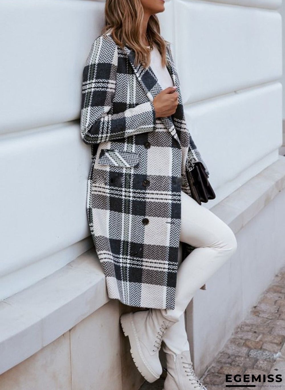 Fall/Winter Loose Double-breasted Houndstooth Lapel Coat | EGEMISS