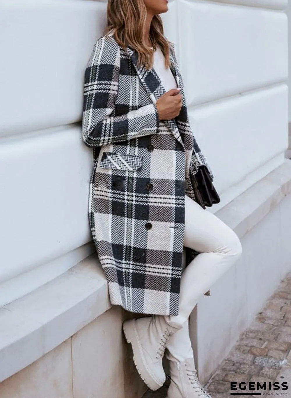 Fall/Winter Loose Double-breasted Houndstooth Lapel Coat | EGEMISS