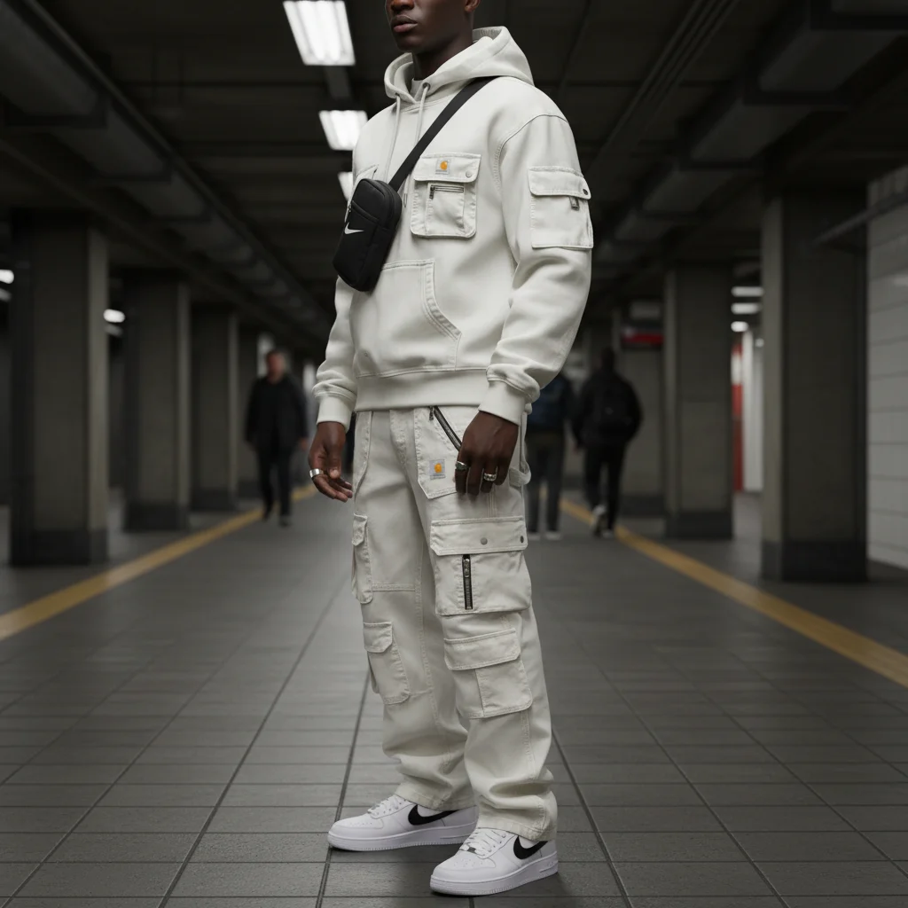 Street Style Multi-functional Multi-pocket Retro Washed Hooded Sweatshirt