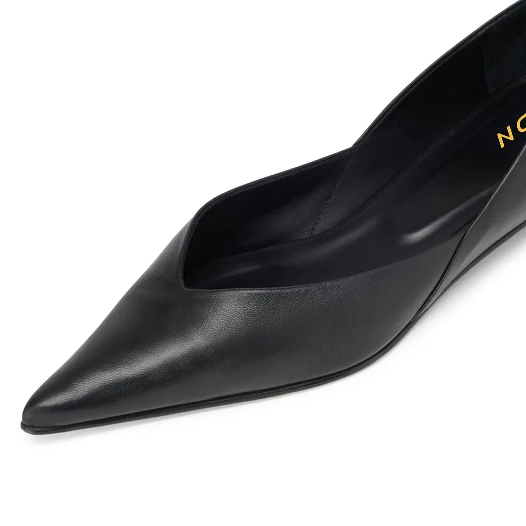 YDN Black Vegan Leather Pointed Toe Pump Flat Shoes for Women