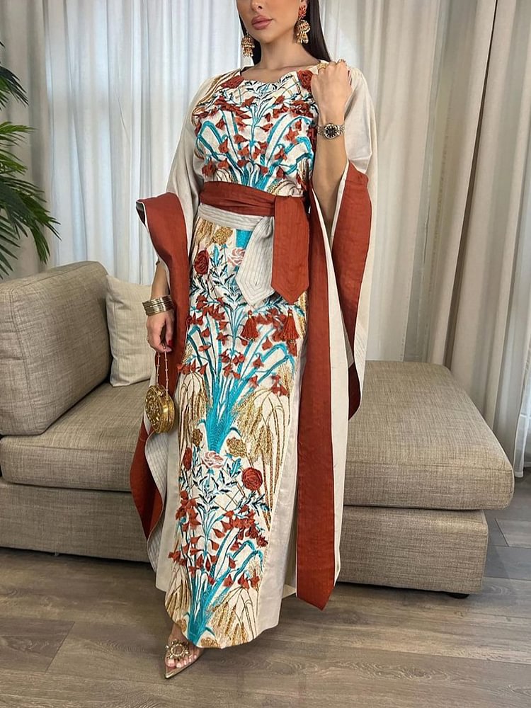 Vintage Embroidery Pattern Belt Design Elegant Women Gown