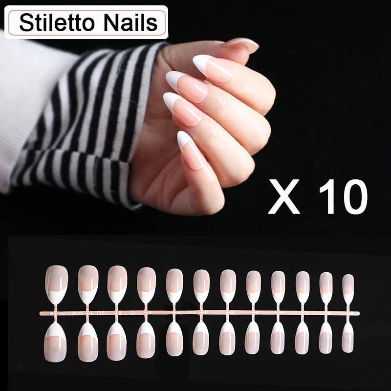 10 kits/lot Nude Natural Pink Full Cover Short French Foot Fake Nails Manicure Nail Tips faux ongle False Nail Art Salon Tools-Nail Inspo