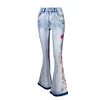 Women's Embroidery Elegant Slim Flared Jeans Long Pants 