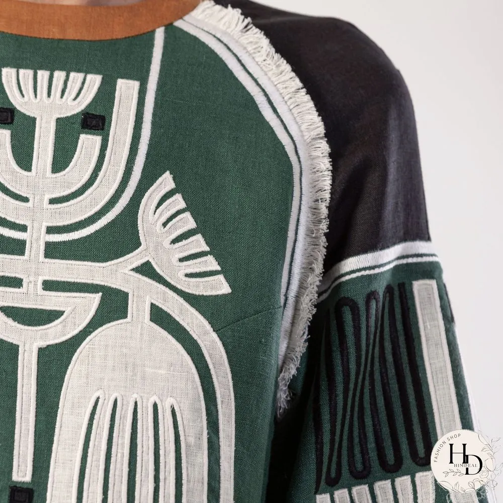 Color Block Printed Fringe Decorated Vacation Dress