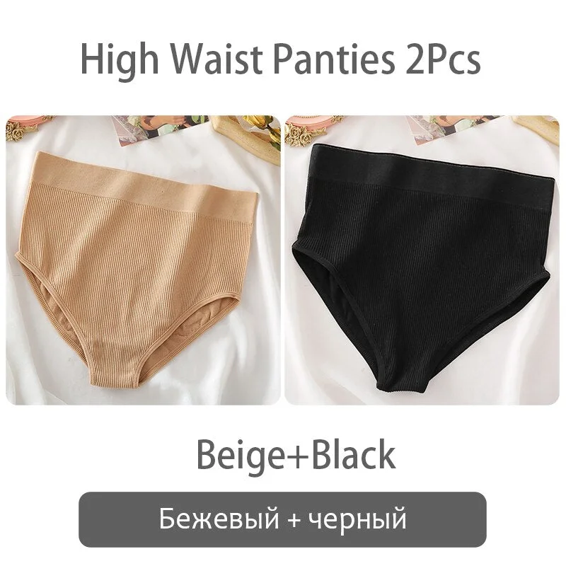 FINETOO Women High Waist Panties 2Pcs/set Seamless Shaper Underpants S-XL Girl Underwear Ladies Control Tummy Panty Lingerie New