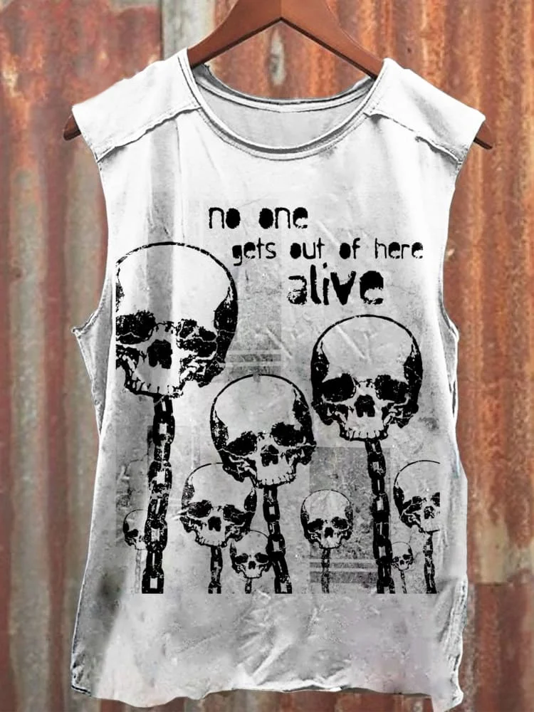 Teecade Teecade (No One Gets Out Of Here Alive Print Casual Tank Top