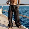 Men's Casual Linen Beachside Drawstring Elastic Waist Pants Trousers by Inlyline