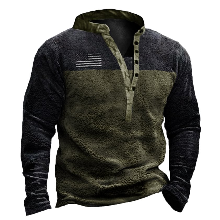 Men's American Flag Outdoor Fleece Warm Henry Collar Sweatshirt-Compassnice®