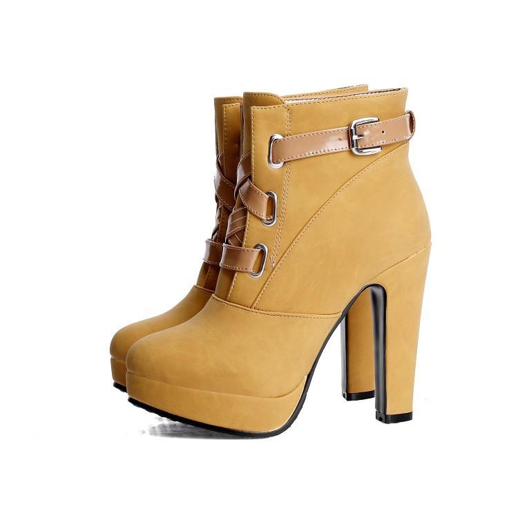 GOOSHOE Unique Chunky Heel Winter Lace Up Buckle Martin Boots
