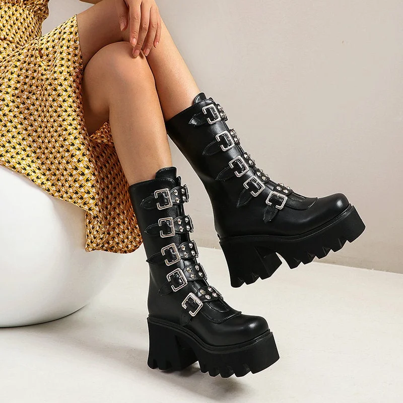 Punk Martin Boots Women High Heel Motorcycle Shoes