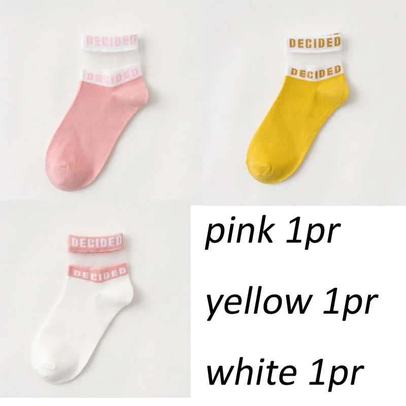 3 pair/set Lot Patchwork Fashion Socks for Girls Women Comfortable Letter Sox mix Summer Color Indoor Floor socks Cute