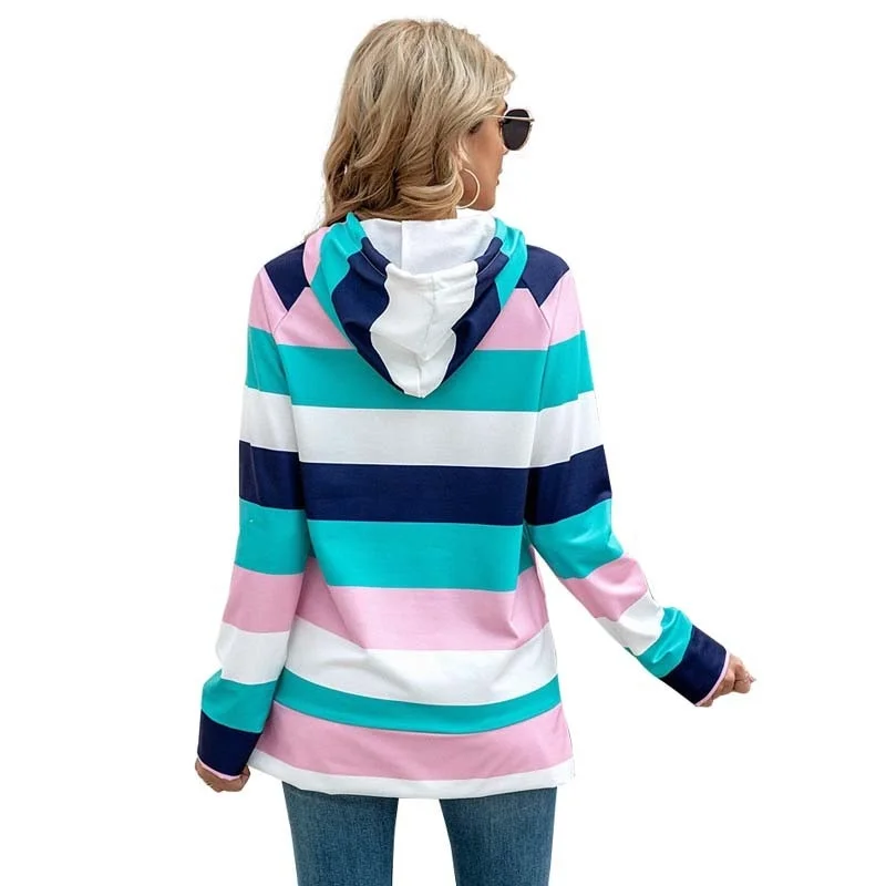 Women Stripe Hoodie Sweatshirts Autumn Winter Fashion 2020 Long Sleeve Plus Size Casual Loose Ladies Pullovers Pocket Hooded Top