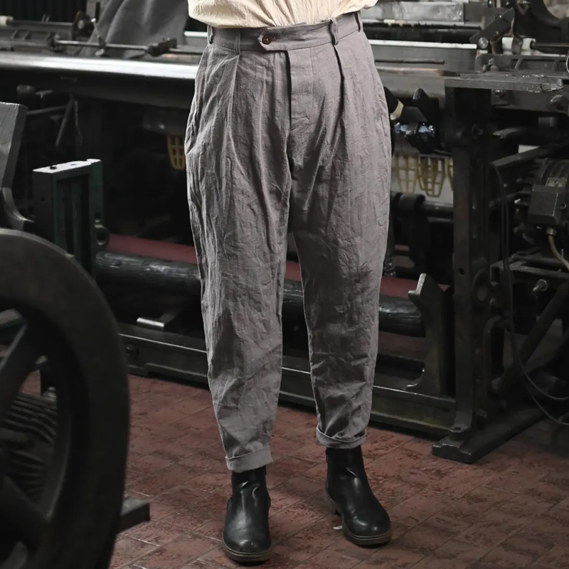 Vintage Men's Grey Washed Cotton and Linen Pants
