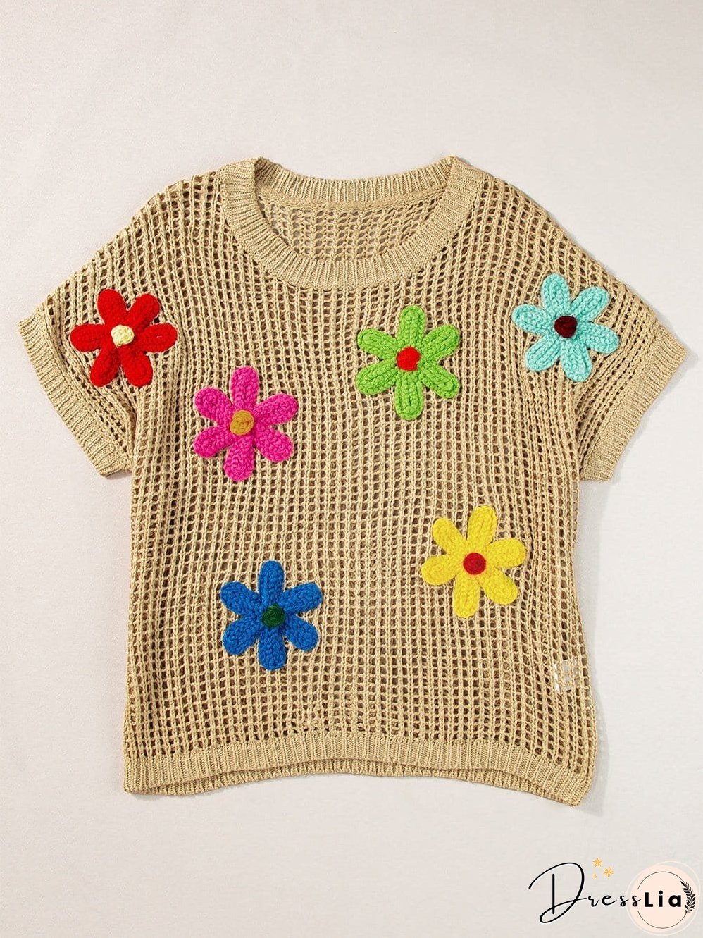 Colorful Flower Appliqu&eacute; Knitted Sweater