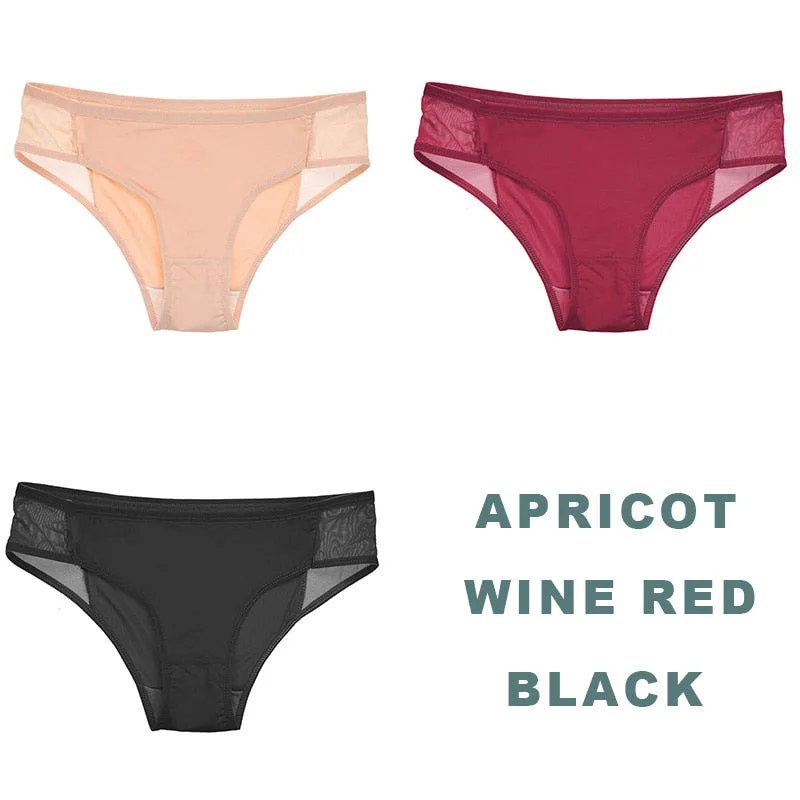 3PCS/Set Side Mesh Sexy Panties Perspective Underwear Women Briefs Female Underpants Solid Color Intimates Lingerie Lace Panties