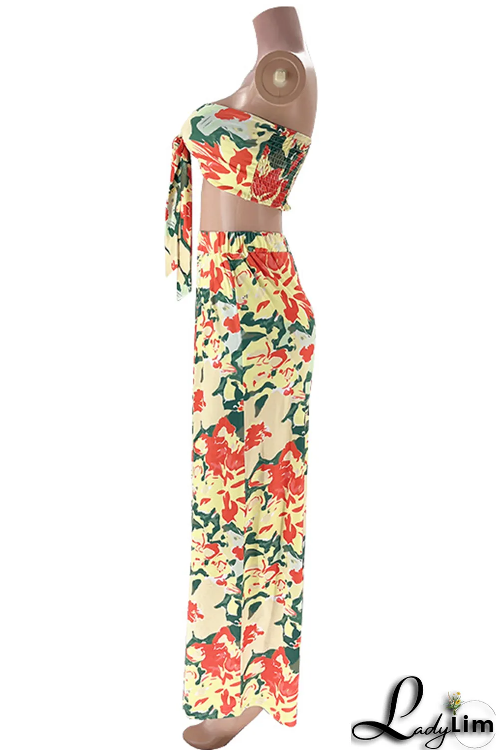 Rose Red Casual Print Patchwork Strapless Sleeveless Two Pieces
