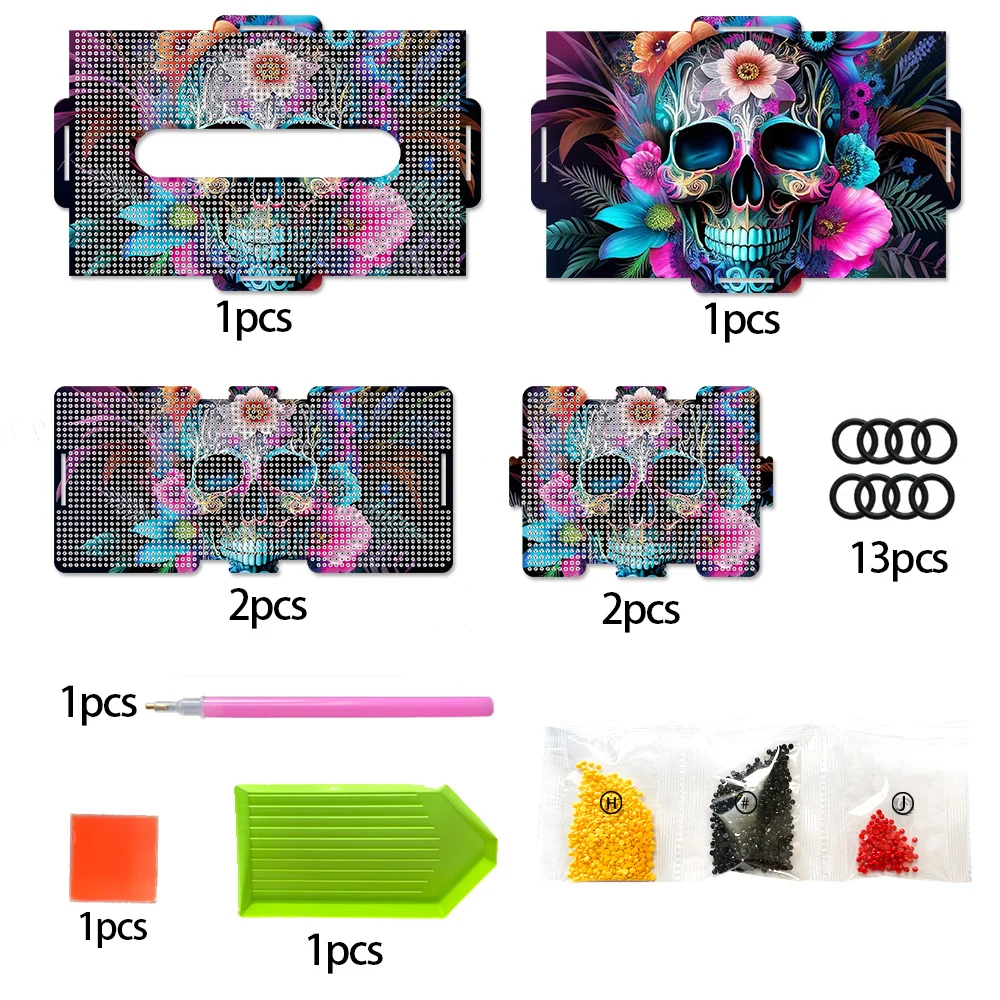 Flower Skull Diamond Painting Tissue Box Wooden Diamond Art Tissue Storage Box