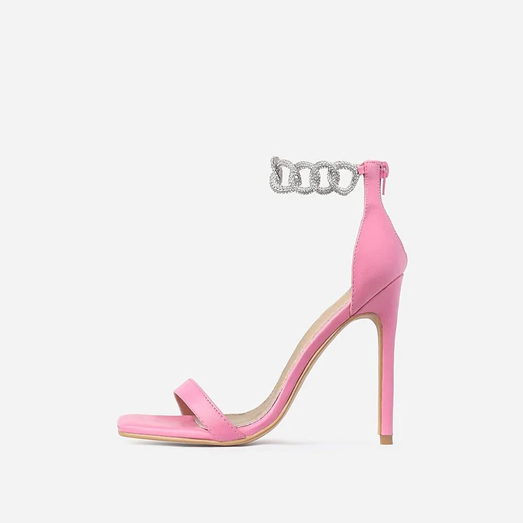 Pink Silver Chain Open Toe Sandals - Stiletto Heels Vdcoo