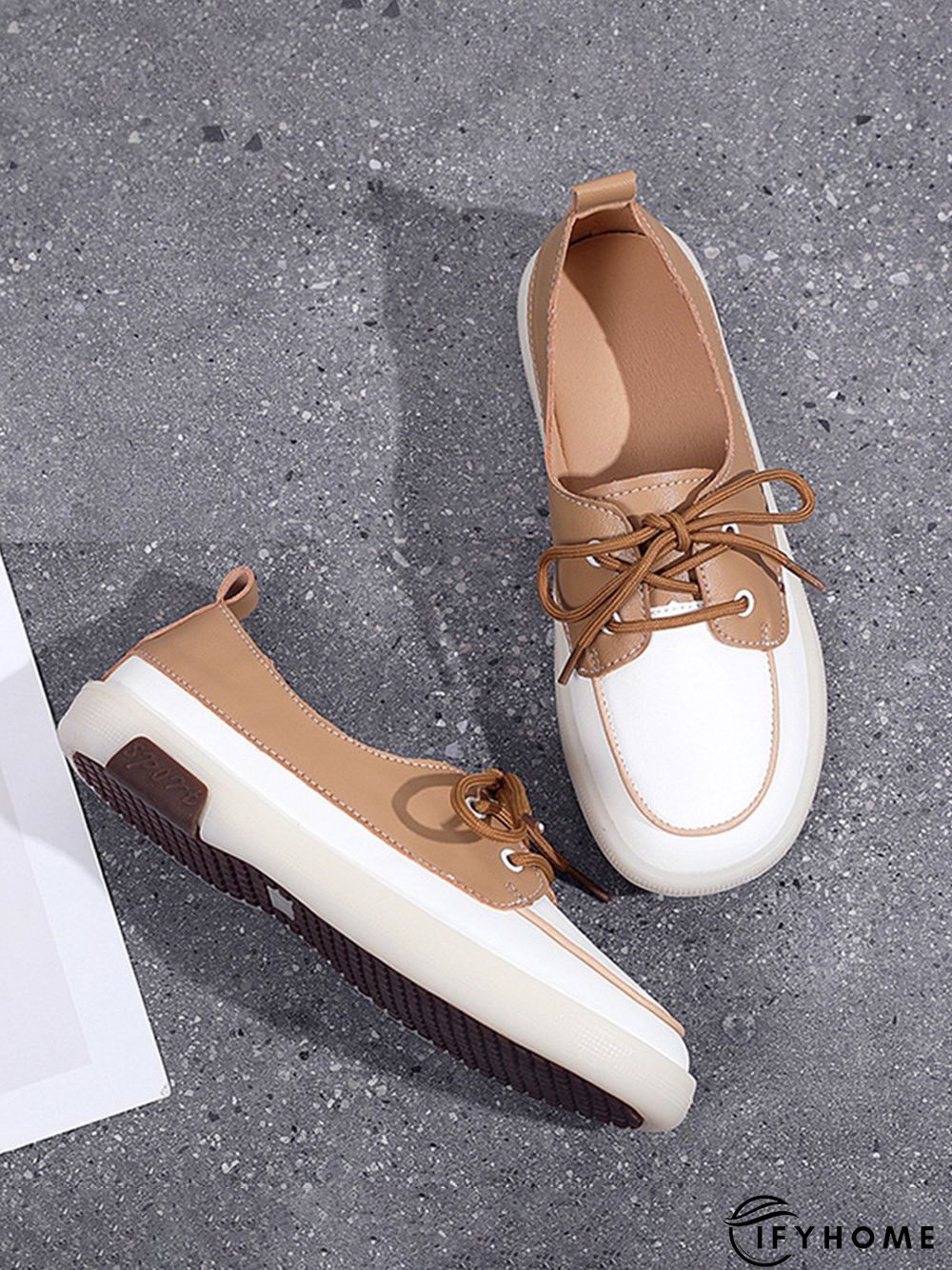 Casual Split Joint Color Block Leather Lace Up Flat Shoes | IFYHOME