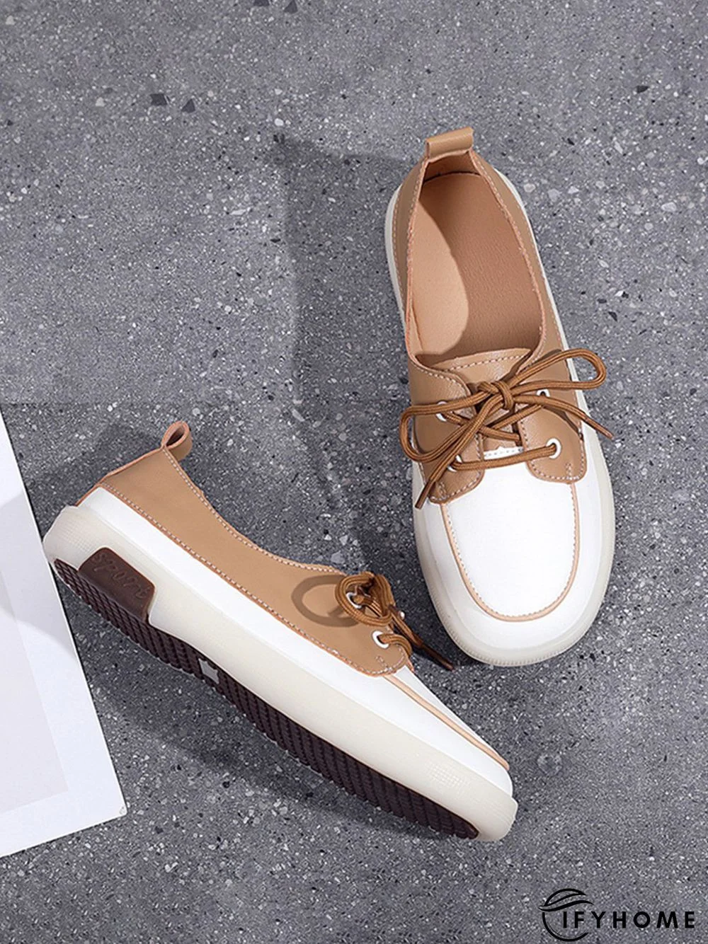 Casual Split Joint Color Block Leather Lace Up Flat Shoes | IFYHOME