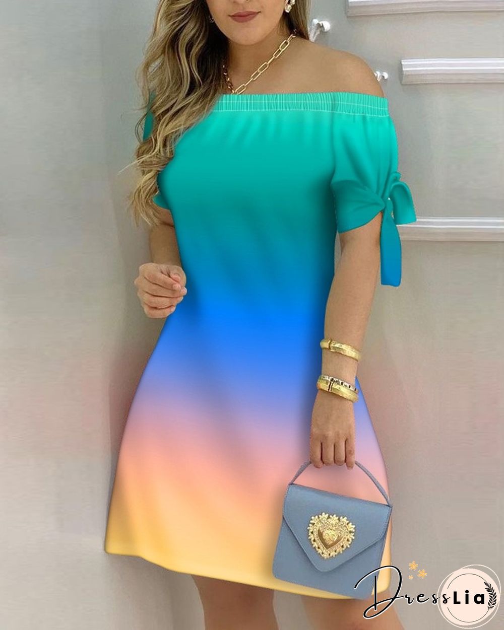 Sexy Female Casual Striped Off Shoulder Short Sleeve Mini DressFor Ladies Bow Tie Print A Line Party Short Dresses Vestidos