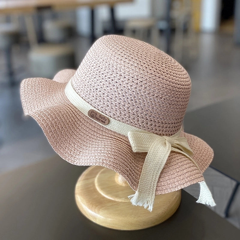 Girl’s Pastoral Minimalist Solid Color Straw Hat