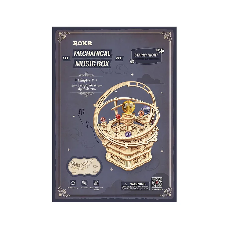 Robotime-ROKR Orrery Mechanische Spieluhr aus Holz, Sternennacht AMK51