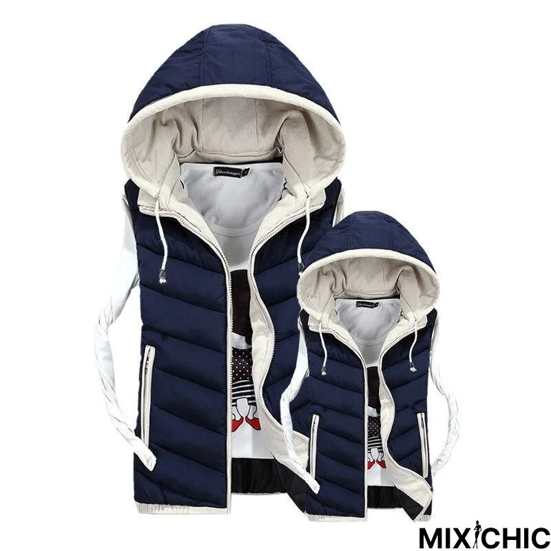 4XL Plus Size Lover's Vest Winter Men Sleeveless Vest Jacket Coat Male Hooded Vests Cotton Padded Jacket Femme Waistcoat