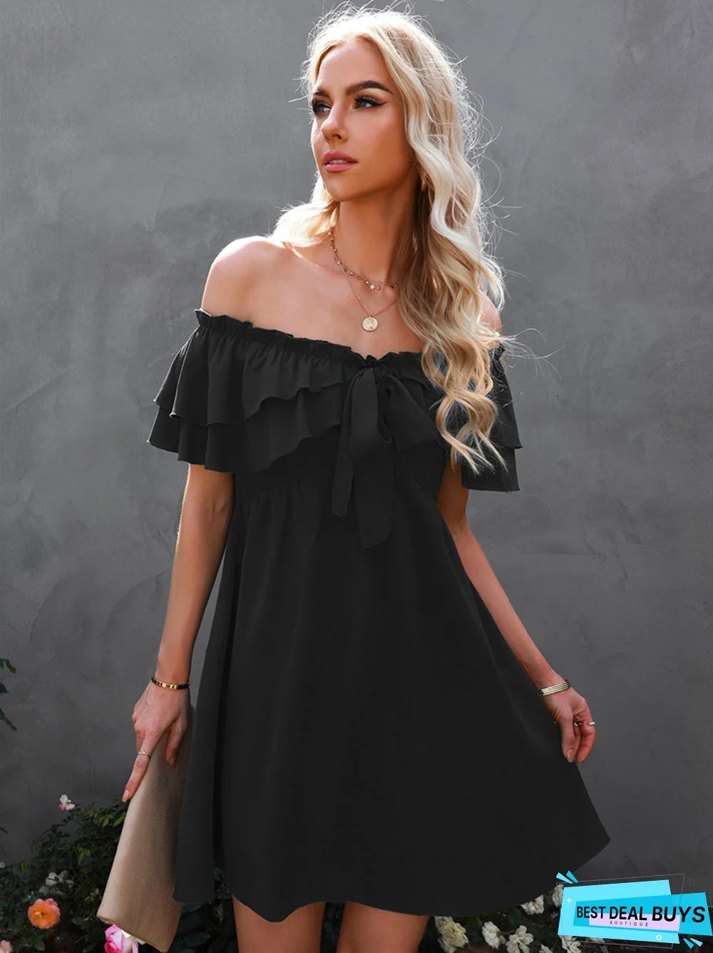 Women's Sexy Shoulder Dress Short Skirt Girl Black Dresses