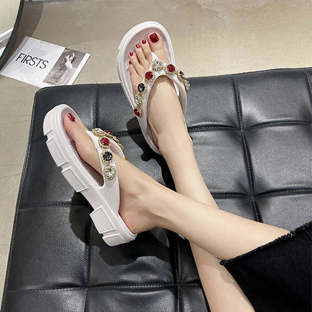 Rhinestone Klein Blue Platform Comfortable Versatile Flip Flops