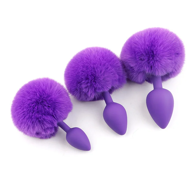 Pure Love Fluffy Bunny Tail, Silicone Butt Plug (3PCS) - Rose Toy