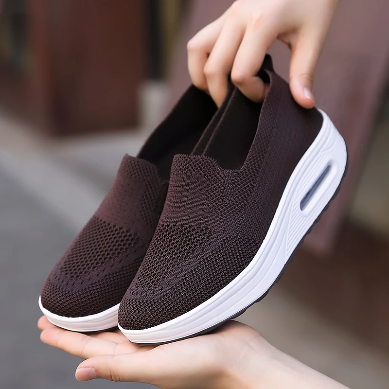 Fransikin Women Casual Shoes with Thick Soles Fashionable Sports Running Fitness Lightweight Mesh Loafers Slip in Shallow Mouth Flat Shoes