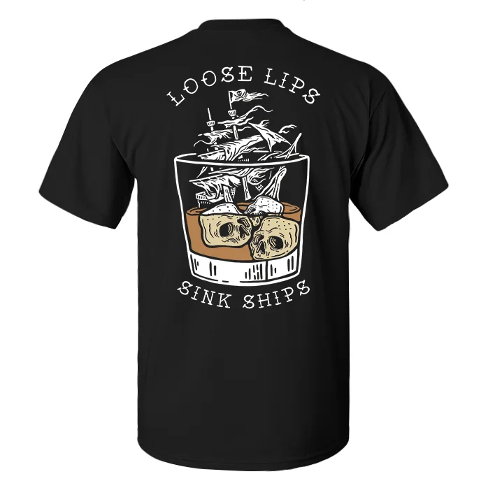 Loose Lips Sink Ships Printed Skull T-shirt