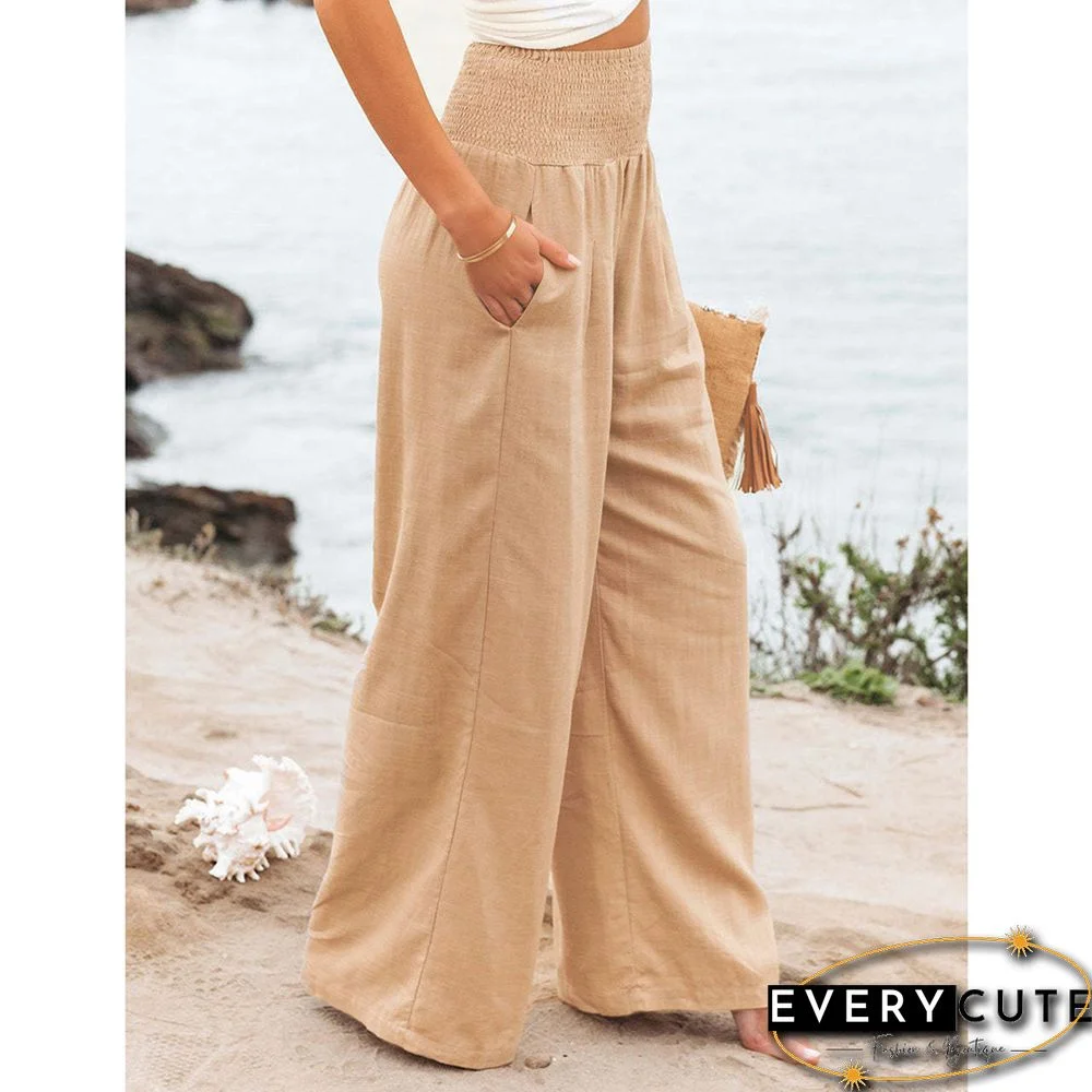 Khaki Pleated High Waist Casual Pants