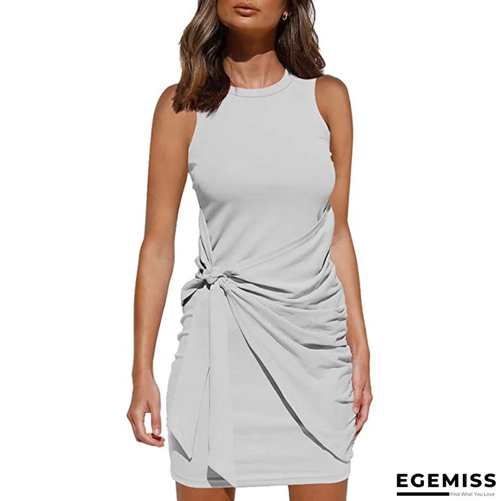 Casual Solid Color Knotted Pleated Vest Dress for Women | EGEMISS