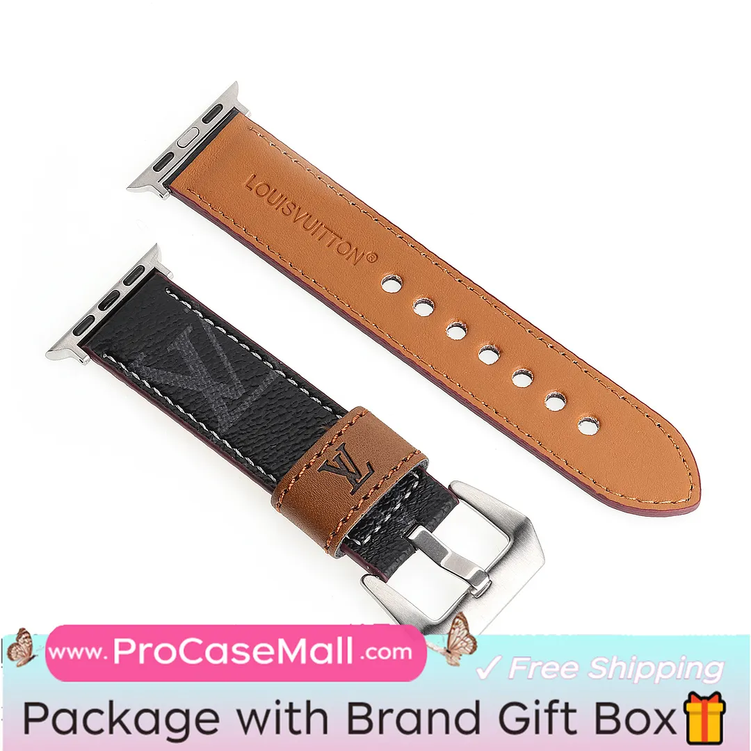LV Genuine Leather Monogram Canvas Apple Watch Strap Checkerboard Canvas