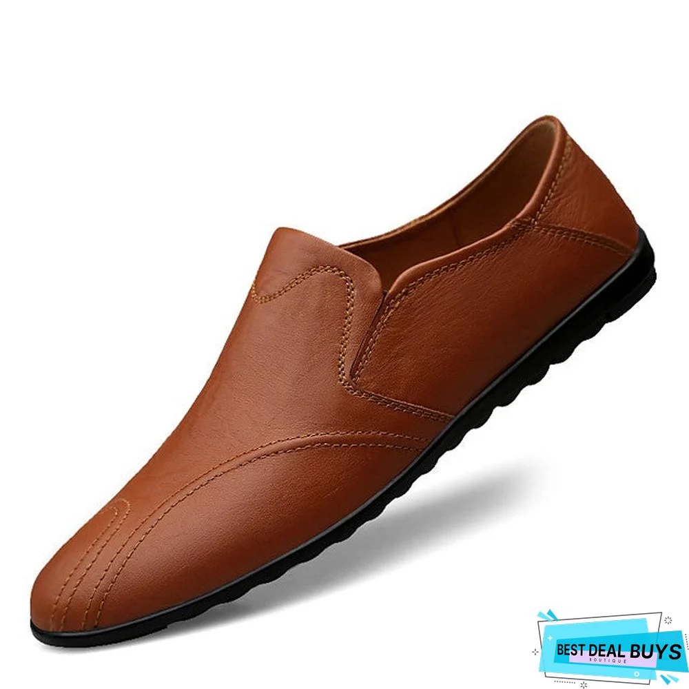 Men's Leather Shoes Pigskin Fall & Winter Casual Loafers & Slip-Ons Wear Proof Light Brown / Dark Brown / Black