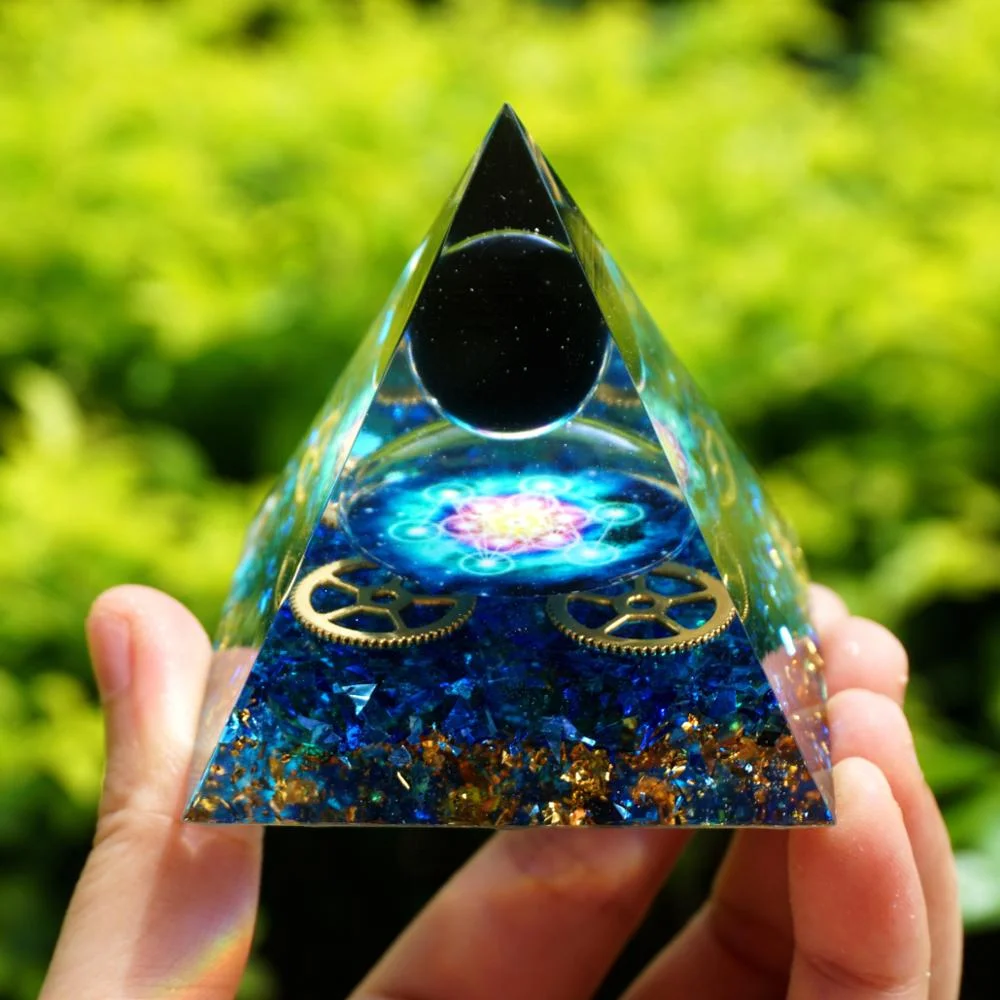 Obsidian Sphere Blue Quartz Gear Pyramid