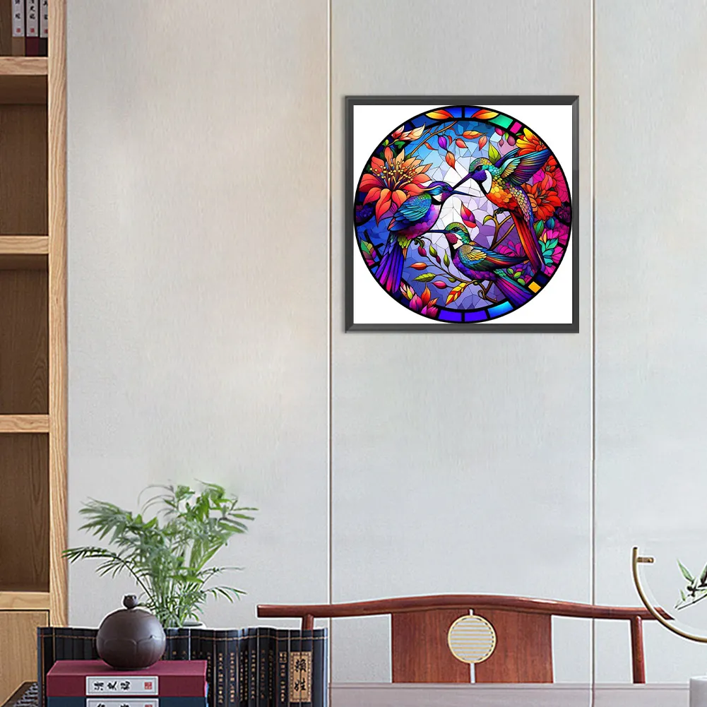 Diamond Painting - Full Round Drill - Stained Glass Birds(Canvas|30*30cm)